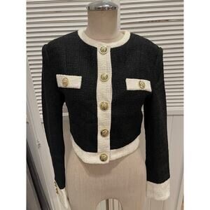 Urban Revivo Black and Cream Tweed Blazer